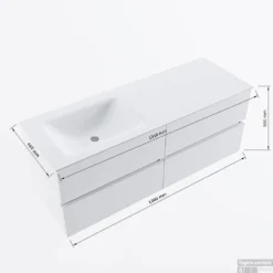 MONDIAZ VICA-DLUX 130cm Badmeubel Onderkast Plata 4 Lades. Inbouw Wastafel CLOUD Links Zonder Kraangat, Kleur Lava. -Baden Luxe Verkoop vicadluxe130cm4leftmaattekening 8151264475084 1