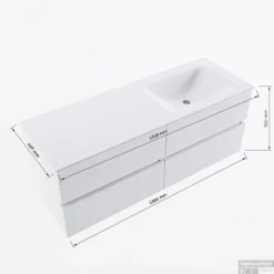 MONDIAZ VICA-DLUX 130cm Badmeubel Onderkast Urban 4 Lades. Inbouw Wastafel CLOUD Rechts Zonder Kraangat, Kleur Frappe. -Baden Luxe Verkoop vicadluxe130cm4rightmaattekening 8151264475128