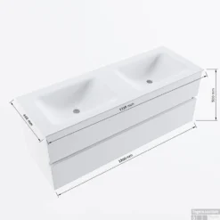 MONDIAZ VICA-DLUX 130cm Badmeubel Onderkast Smoke 2 Lades. Inbouw Wastafel CLOUD Dubbel Zonder Kraangat, Kleur Frappe. -Baden Luxe Verkoop vicadluxe130cmdoublemaattekening 8151264475198