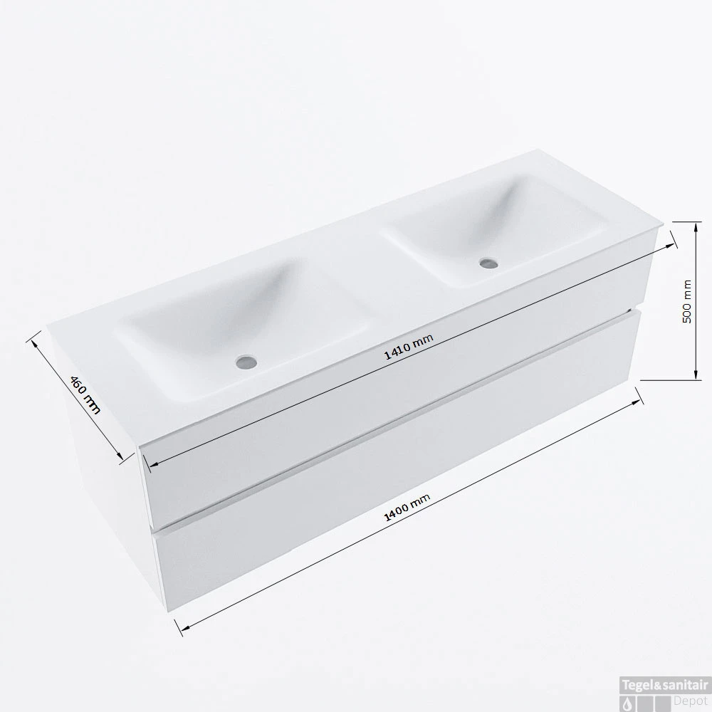 MONDIAZ VICA 140cm Badmeubel Onderkast Dark Grey 2 Lades. Wastafel CLOUD Dubbel Zonder Kraangat, Kleur Talc Met Spiegel LED. 8 MONDIAZ VICA 140cm Badmeubel Onderkast Dark Grey 2 Lades. Wastafel CLOUD Dubbel Zonder Kraangat, Kleur Talc Met Spiegel LED. - Afbeelding 8