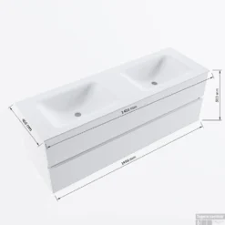 MONDIAZ VICA 140cm Badmeubel Onderkast Light Brown Grey 2 Lades. Wastafel CLOUD Dubbel Zonder Kraangat, Kleur Talc Met Spiegel LED. -Baden Luxe Verkoop vicadluxe140cmdoublemaattekening 11276264471473