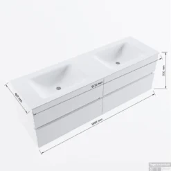 MONDIAZ VICA-DLUX 150cm Badmeubel Onderkast Oro 4 Lades. Inbouw Wastafel CLOUD Dubbel Zonder Kraangat, Kleur Ostra. -Baden Luxe Verkoop vicadluxe150cm4doublemaattekening 8151264475337