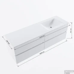 MONDIAZ VICA-DLUX 150cm Badmeubel Onderkast Cale 4 Lades. Inbouw Wastafel CLOUD Rechts 1 Kraangat, Kleur Glace, En Spiegel Model SPOT -Baden Luxe Verkoop vicadluxe150cm4rightmaattekening 8151264475401 1