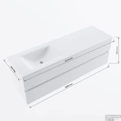 MONDIAZ VICA-DLUX 150cm Badmeubel Onderkast Cale 2 Lades. Inbouw Wastafel CLOUD Links 1 Kraangat, Kleur Glace. -Baden Luxe Verkoop vicadluxe150cmleftmaattekening 8151264475508 1