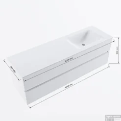 MONDIAZ VICA-DLUX 150cm Badmeubel Onderkast Urban 2 Lades. Inbouw Wastafel CLOUD Rechts Zonder Kraangat, Kleur Glace. -Baden Luxe Verkoop vicadluxe150cmrightmaattekening 8151264475526