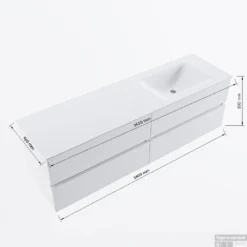 MONDIAZ VICA 160cm Badmeubel Onderkast Talc 4 Lades. Wastafel CLOUD Rechts 1 Kraangat, Kleur Talc. -Baden Luxe Verkoop vicadluxe160cm4rightmaattekening 11276264471634 2