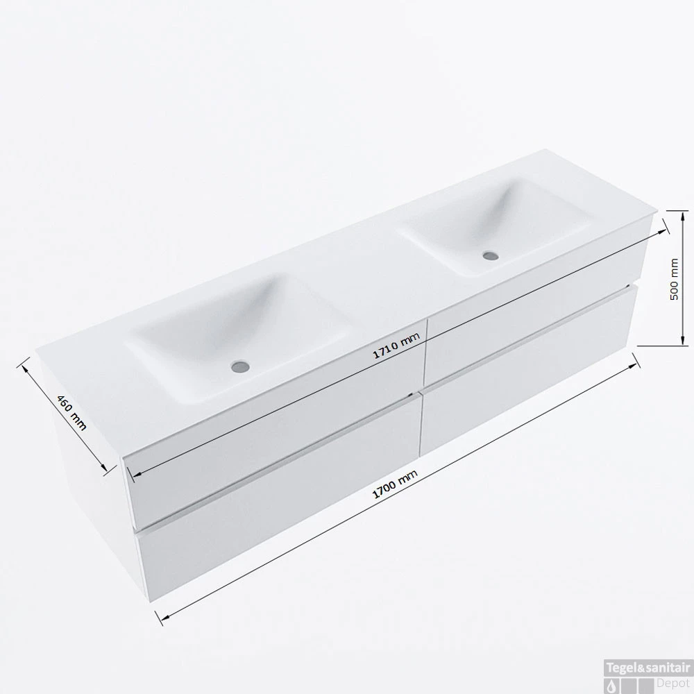 MONDIAZ VICA 170cm Badmeubel Onderkast Dark Brown 4 Lades. Wastafel CLOUD Dubbel Zonder Kraangat, Kleur Talc. 7 MONDIAZ VICA 170cm Badmeubel Onderkast Dark Brown 4 Lades. Wastafel CLOUD Dubbel Zonder Kraangat, Kleur Talc. - Afbeelding 7