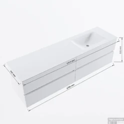 MONDIAZ VICA 170cm Badmeubel Onderkast Talc 4 Lades. Wastafel CLOUD Rechts 1 Kraangat, Kleur Talc. -Baden Luxe Verkoop vicadluxe170cm4rightmaattekening 11276264471832 1