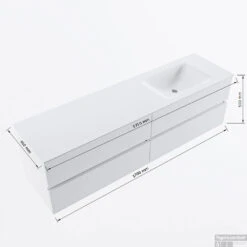 MONDIAZ VICA 170cm Badmeubel Onderkast Light Brown Grey 4 Lades. Wastafel CLOUD Rechts Zonder Kraangat, Kleur Talc Met Spiegel LED. -Baden Luxe Verkoop vicadluxe170cm4rightmaattekening 11276264471832