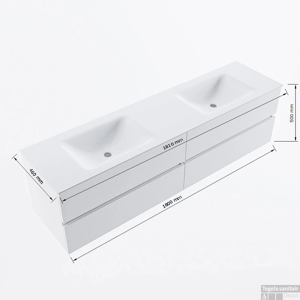 MONDIAZ VICA 180cm Badmeubel Onderkast Rosee 4 Lades. Wastafel CLOUD Dubbel 2 Kraangaten, Kleur Talc Met Spiegel LED. 8 MONDIAZ VICA 180cm Badmeubel Onderkast Rosee 4 Lades. Wastafel CLOUD Dubbel 2 Kraangaten, Kleur Talc Met Spiegel LED. - Afbeelding 8