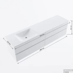 MONDIAZ VICA 180cm Badmeubel Onderkast Ocher 4 Lades. Wastafel CLOUD Links 1 Kraangat, Kleur Talc Met Spiegel LED. -Baden Luxe Verkoop vicadluxe180cm4leftmaattekening 11276264471913