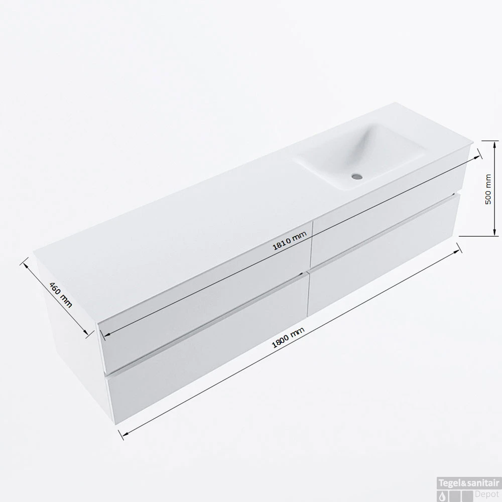 MONDIAZ VICA 180cm Badmeubel Onderkast Smoke 4 Lades. Wastafel CLOUD Rechts Zonder Kraangat, Kleur Talc. 7 MONDIAZ VICA 180cm Badmeubel Onderkast Smoke 4 Lades. Wastafel CLOUD Rechts Zonder Kraangat, Kleur Talc. - Afbeelding 7