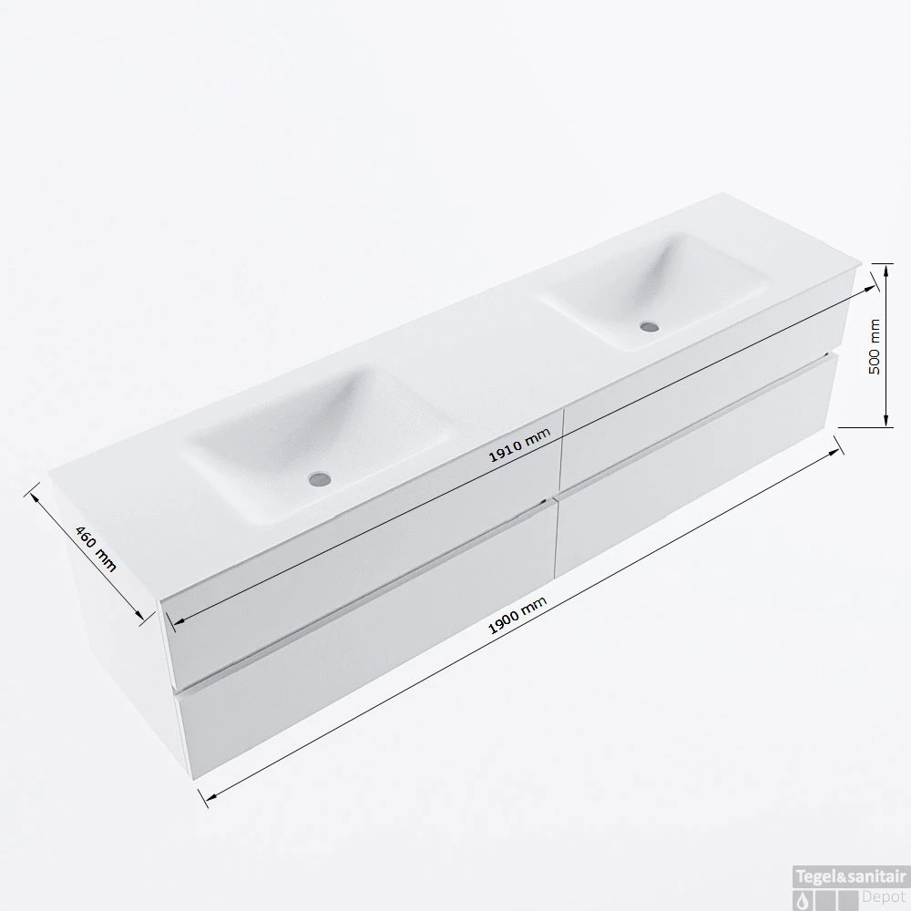 MONDIAZ VICA 190cm Badmeubel Onderkast Rosee 4 Lades. Wastafel CLOUD Dubbel Zonder Kraangat, Kleur Talc. 7 MONDIAZ VICA 190cm Badmeubel Onderkast Rosee 4 Lades. Wastafel CLOUD Dubbel Zonder Kraangat, Kleur Talc. - Afbeelding 7