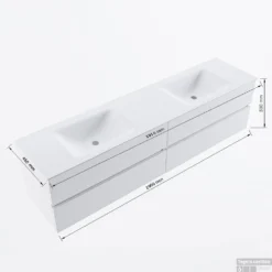 MONDIAZ VICA 190cm Badmeubel Onderkast Rust 4 Lades. Wastafel CLOUD Dubbel 2 Kraangaten, Kleur Talc. -Baden Luxe Verkoop vicadluxe190cm4doubletmaattekening 11276264472012 3
