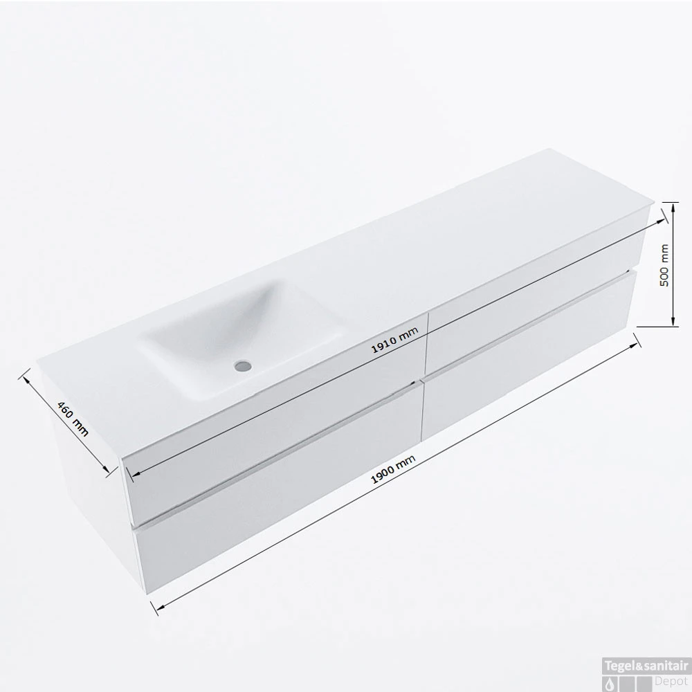 MONDIAZ VICA 190cm Badmeubel Onderkast Jeans 4 Lades. Wastafel CLOUD Links Zonder Kraangat, Kleur Talc Met Spiegel LED. 8 MONDIAZ VICA 190cm Badmeubel Onderkast Jeans 4 Lades. Wastafel CLOUD Links Zonder Kraangat, Kleur Talc Met Spiegel LED. - Afbeelding 8