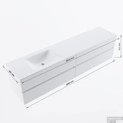 MONDIAZ VICA 200cm Badmeubel Onderkast Underlayment 4 Lades. Wastafel CLOUD Links 1 Kraangat, Kleur Talc. -Baden Luxe Verkoop vicadluxe200cm4leftmaattekening 11276264472131