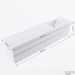 MONDIAZ VICA-DLUX 200cm Badmeubel Onderkast Clay 4 Lades. Inbouw Wastafel CLOUD Rechts 1 Kraangat, Kleur Frappe, En Spiegel Model SPOT -Baden Luxe Verkoop vicadluxe200cm4rightmaattekening 8151264475627