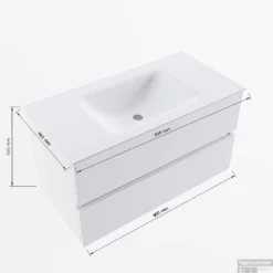 MONDIAZ VICA 90cm Badmeubel Onderkast Cale 2 Lades. Wastafel CLOUD Midden Zonder Kraangat, Kleur Talc. -Baden Luxe Verkoop vicadluxe90cmcentermaattekening 8151264472031 1