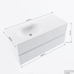 MONDIAZ VICA 110cm Badmeubel Onderkast Washed Oak 2 Lades. Wastafel Moon Links Zonder Kraangat, Kleur Talc Met Spiegel LED. -Baden Luxe Verkoop vicamoon110links2maattekening 12526264451336