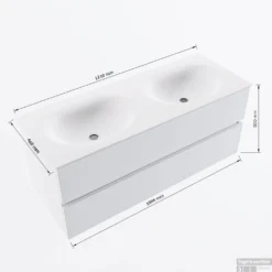 MONDIAZ VICA 120cm Badmeubel Onderkast Urban 2 Lades. Wastafel MOON Dubbel Zonder Kraangat, Kleur Talc. -Baden Luxe Verkoop vicamoon120dubbel2maattekening 12526264451566