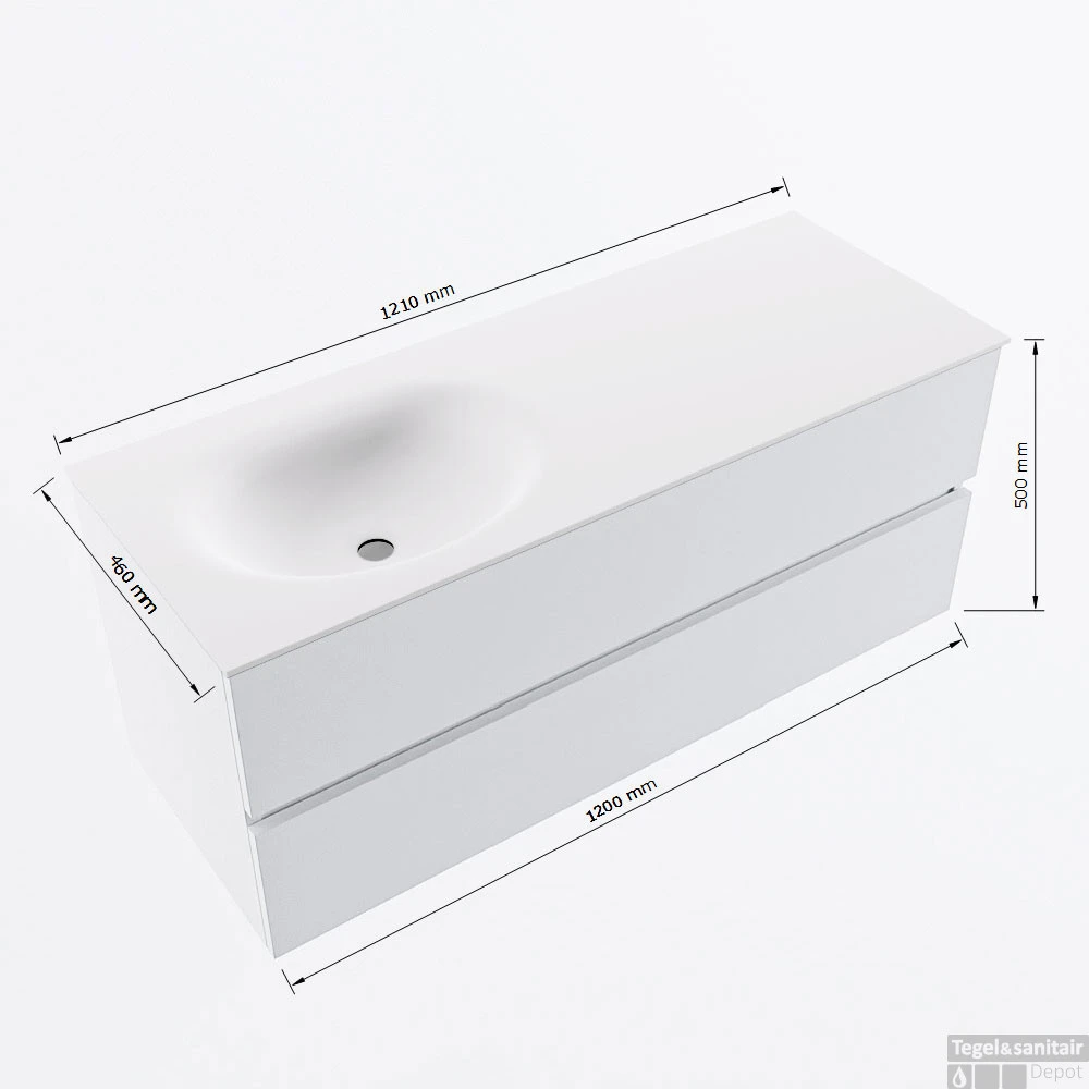 MONDIAZ VICA 120cm Badmeubel Onderkast Antracite 2 Lades. Wastafel Moon Links Zonder Kraangat, Kleur Talc Met Spiegel LED. 8 MONDIAZ VICA 120cm Badmeubel Onderkast Antracite 2 Lades. Wastafel Moon Links Zonder Kraangat, Kleur Talc Met Spiegel LED. - Afbeelding 8