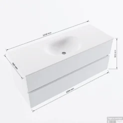 MONDIAZ VICA 120cm Badmeubel Onderkast Jeans 2 Lades. Wastafel Moon Midden Zonder Kraangat, Kleur Talc Met Spiegel LED. -Baden Luxe Verkoop vicamoon120midden2maattekening 12526264451450