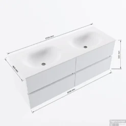 MONDIAZ VICA 130cm Badmeubel Onderkast Dark Brown 4 Lades. Wastafel MOON Dubbel 2 Kraangaten, Kleur Talc. 13 MONDIAZ VICA 130cm Badmeubel Onderkast Dark Brown 4 Lades. Wastafel MOON Dubbel 2 Kraangaten, Kleur Talc. -Baden Luxe Verkoop vicamoon130dubbel4maattekening 12526264451817