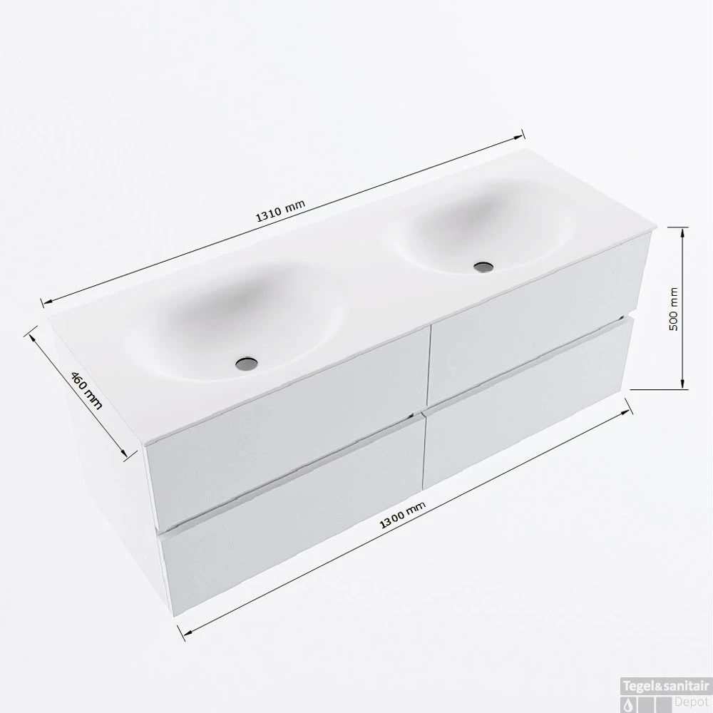 MONDIAZ VICA 130cm Badmeubel Onderkast Dark Brown 4 Lades. Wastafel MOON Dubbel 2 Kraangaten, Kleur Talc. 7 MONDIAZ VICA 130cm Badmeubel Onderkast Dark Brown 4 Lades. Wastafel MOON Dubbel 2 Kraangaten, Kleur Talc. - Afbeelding 7