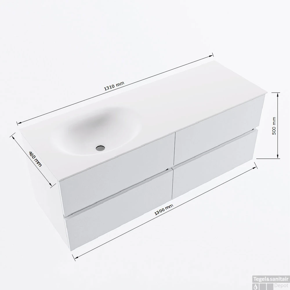 MONDIAZ VICA 130cm Badmeubel Onderkast Light Brown Grey 4 Lades. Wastafel MOON Links 1 Kraangat, Kleur Talc. 7 MONDIAZ VICA 130cm Badmeubel Onderkast Light Brown Grey 4 Lades. Wastafel MOON Links 1 Kraangat, Kleur Talc. - Afbeelding 7