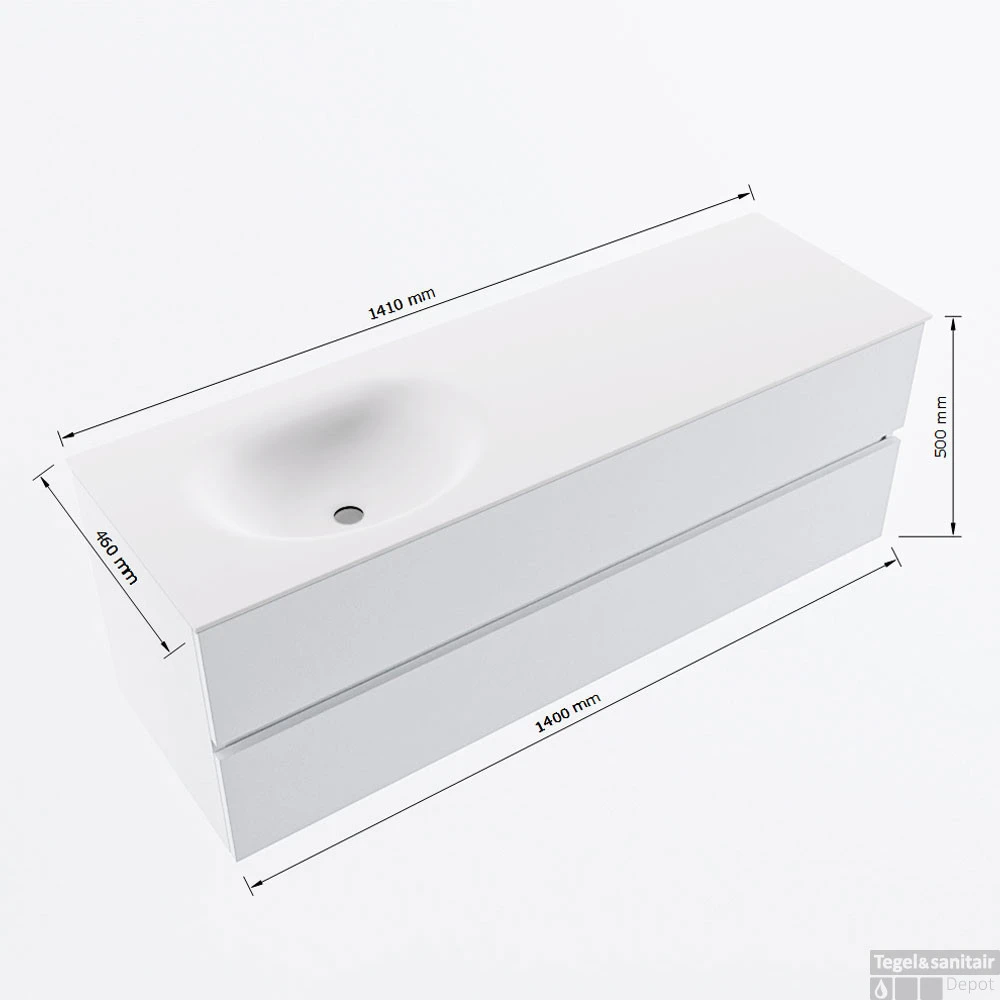 MONDIAZ VICA 140cm Badmeubel Onderkast Army 2 Lades. Wastafel MOON Links 1 Kraangat, Kleur Talc. 7 MONDIAZ VICA 140cm Badmeubel Onderkast Army 2 Lades. Wastafel MOON Links 1 Kraangat, Kleur Talc. - Afbeelding 7