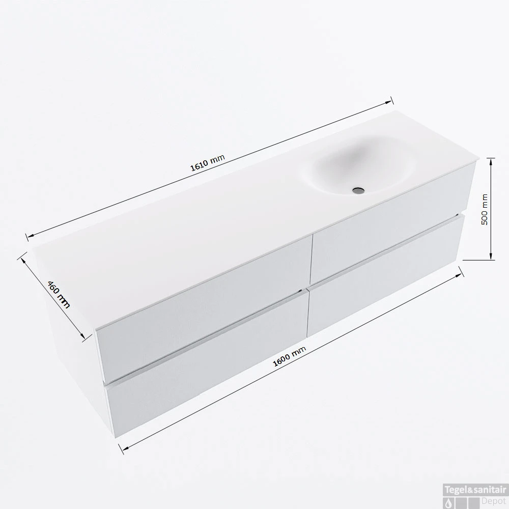 MONDIAZ VICA 160cm Badmeubel Onderkast Jeans 4 Lades. Wastafel MOON Rechts 1 Kraangat, Kleur Talc. 7 MONDIAZ VICA 160cm Badmeubel Onderkast Jeans 4 Lades. Wastafel MOON Rechts 1 Kraangat, Kleur Talc. - Afbeelding 7