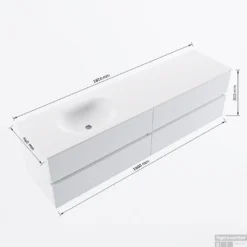 MONDIAZ VICA 180cm Badmeubel Onderkast Carrara 4 Lades. Wastafel MOON Links Zonder Kraangat, Kleur Talc. -Baden Luxe Verkoop vicamoon180links4maattekening 12526264453321