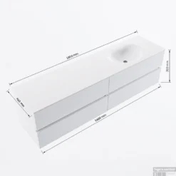 MONDIAZ VICA 180cm Badmeubel Onderkast Urban 4 Lades. Wastafel Moon Rechts Zonder Kraangat, Kleur Talc Met Spiegel LED. -Baden Luxe Verkoop vicamoon180rechts4maattekening 12526264453336