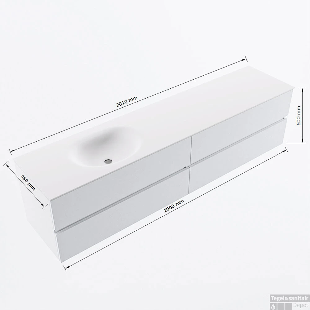 MONDIAZ VICA 200cm Badmeubel Onderkast Linen 4 Lades. Wastafel MOON Links Zonder Kraangat, Kleur Talc. 7 MONDIAZ VICA 200cm Badmeubel Onderkast Linen 4 Lades. Wastafel MOON Links Zonder Kraangat, Kleur Talc. - Afbeelding 7