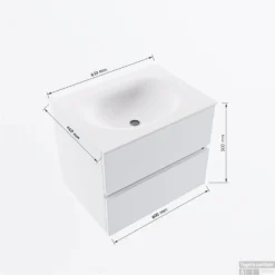 MONDIAZ VICA 60cm Badmeubel Onderkast Cale 2 Lades. Wastafel Moon Midden Zonder Kraangat, Kleur Talc Met Spiegel LED. -Baden Luxe Verkoop vicamoon60midden2maattekening 12526264450962