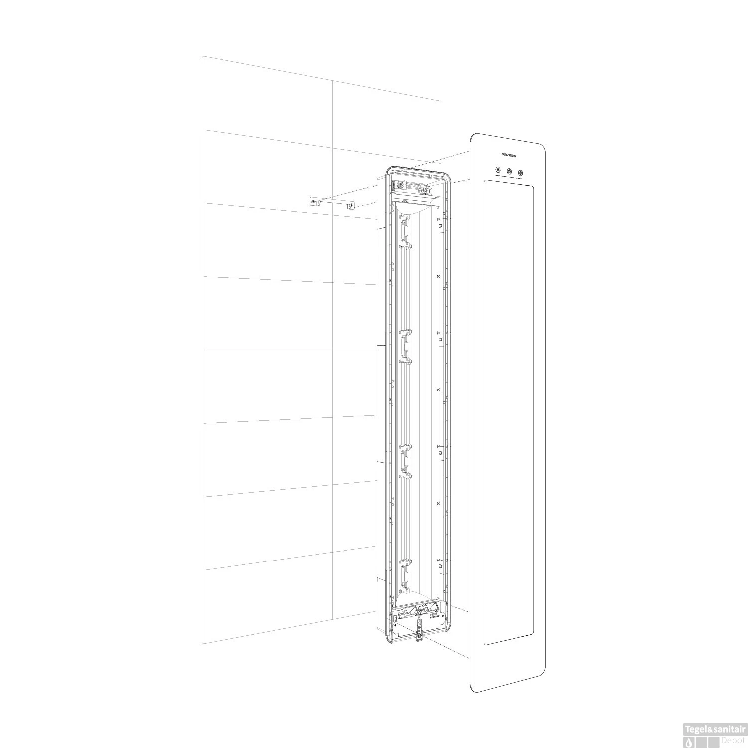 Sunshower One M Round Infrarood 140x33 Cm Inbouw - Opbouw Vlak Of Hoek Black - Afbeelding 5
