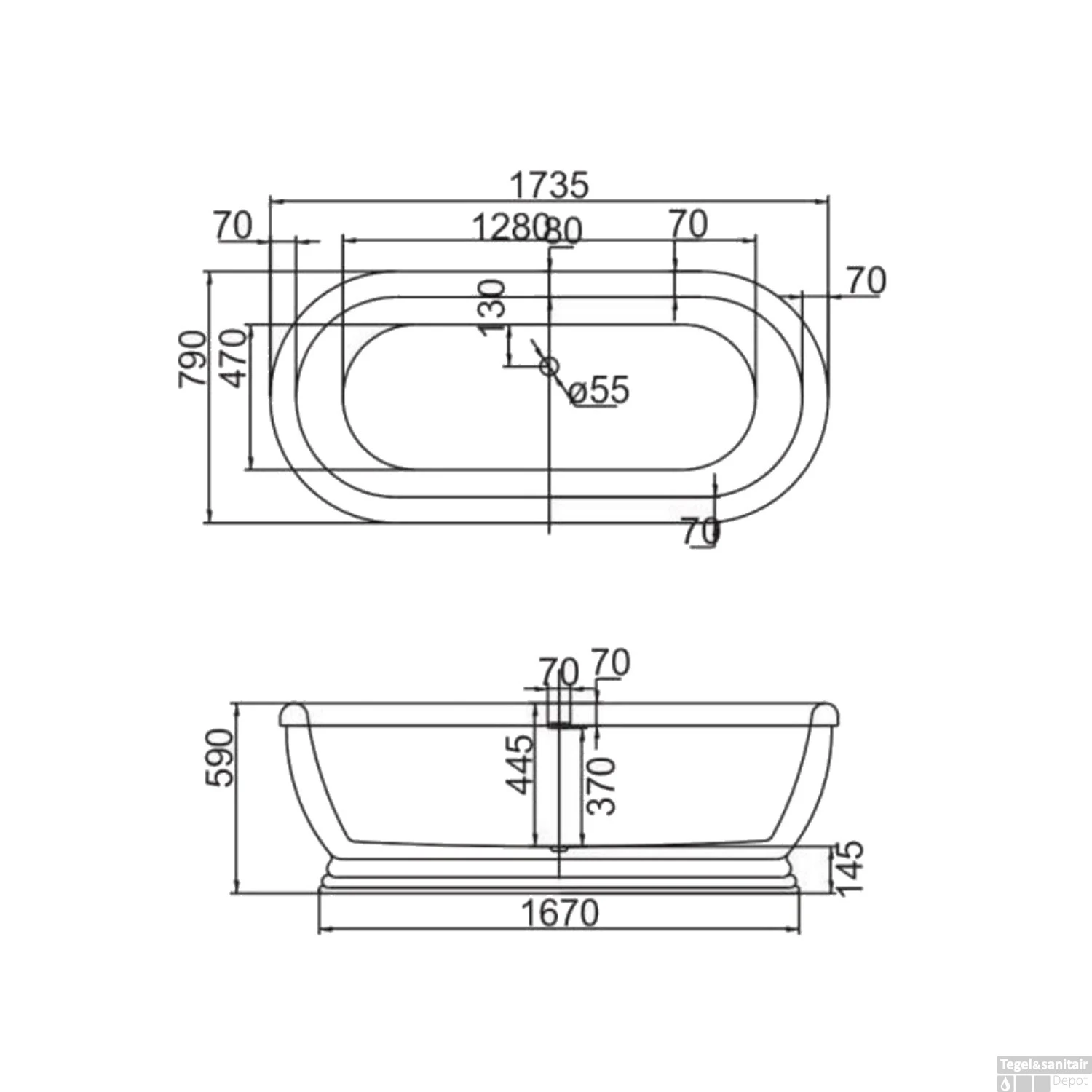 Vrijstaand Bad Best Design Color Greenline Acryl 170x76x70cm Groen - Afbeelding 2