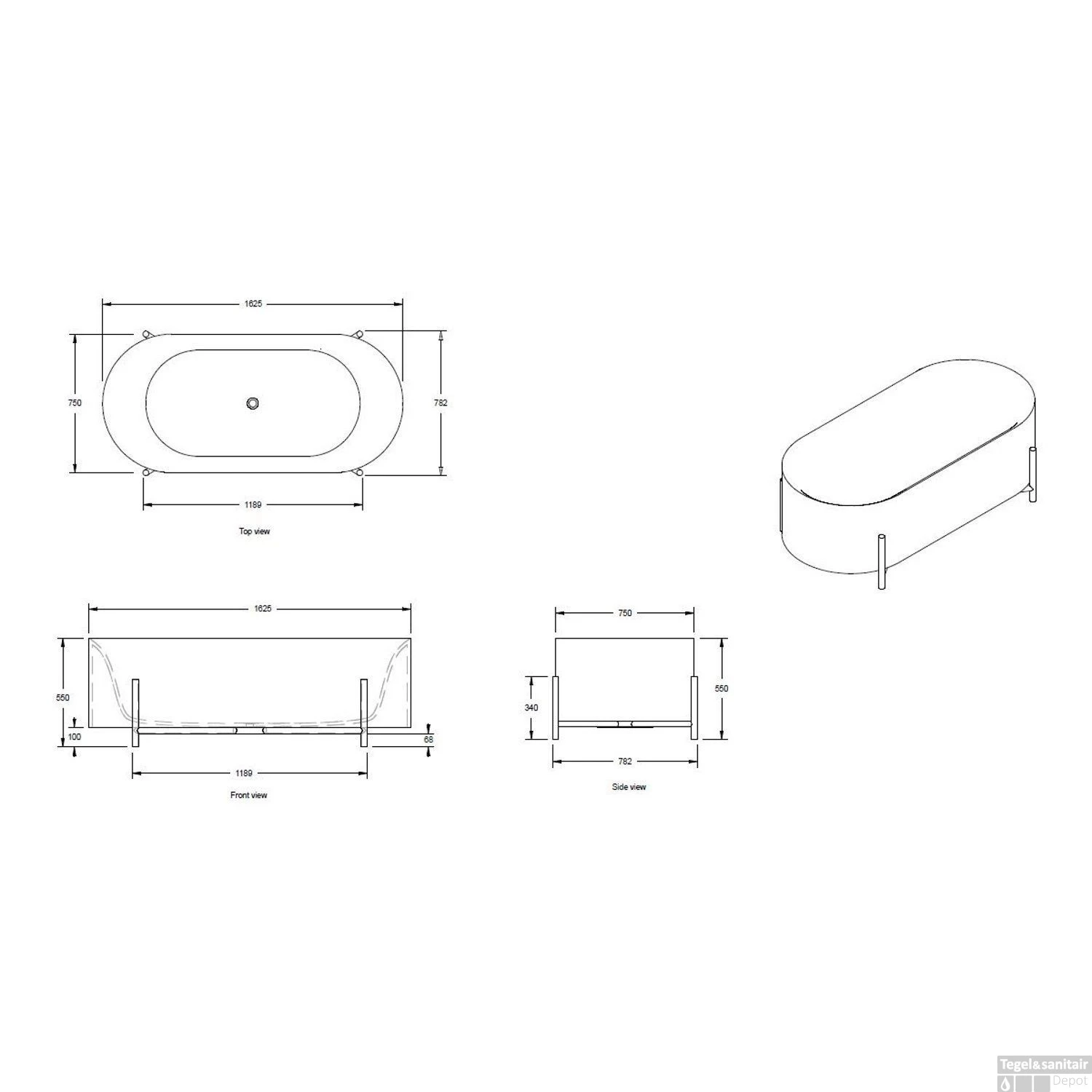 Vrijstaand Bad Arcqua Solid Surface 162x78x55 Cm Mat Wit 2 Vrijstaand Bad Arcqua Solid Surface 162x78x55 Cm Mat Wit - Afbeelding 2