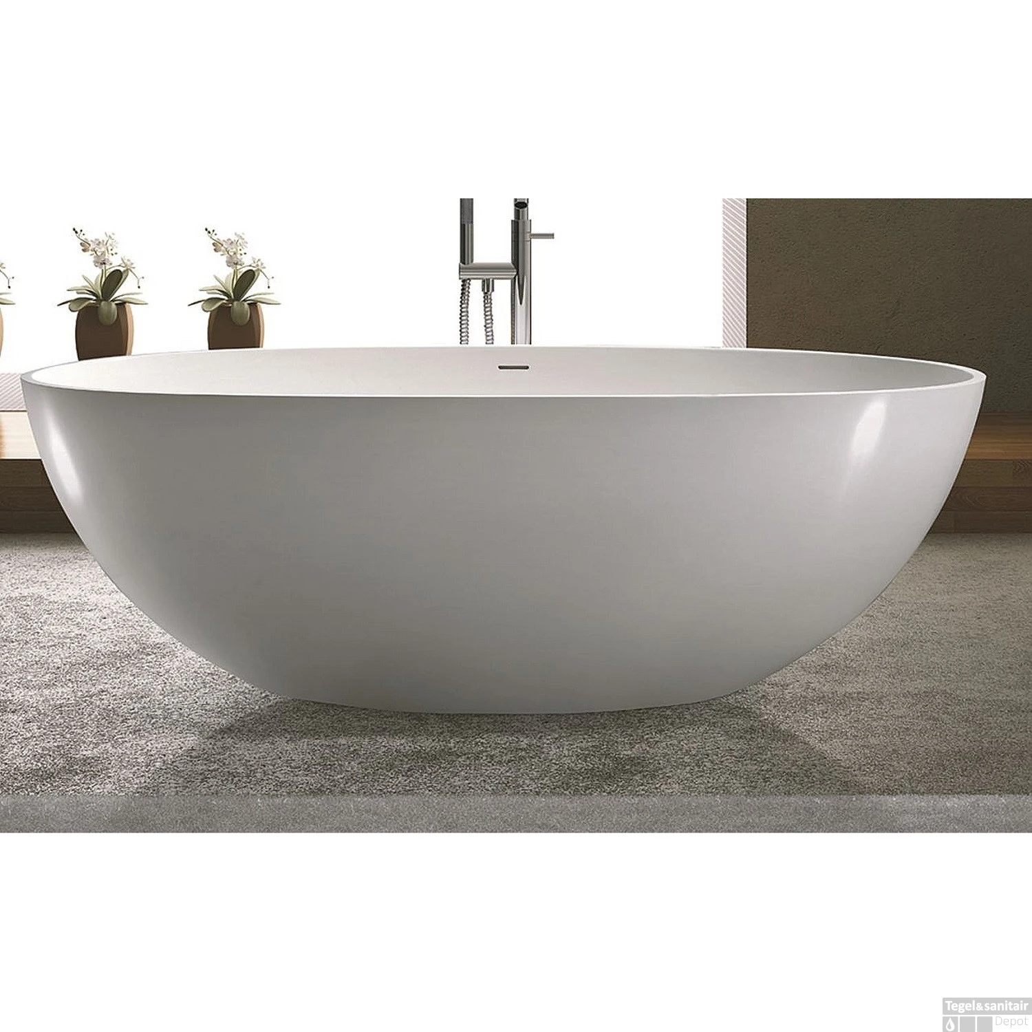 Vrijstaand Bad Luca Sanitair Vasca 180x80x60cm Solid Surface Mat Wit - Afbeelding 3