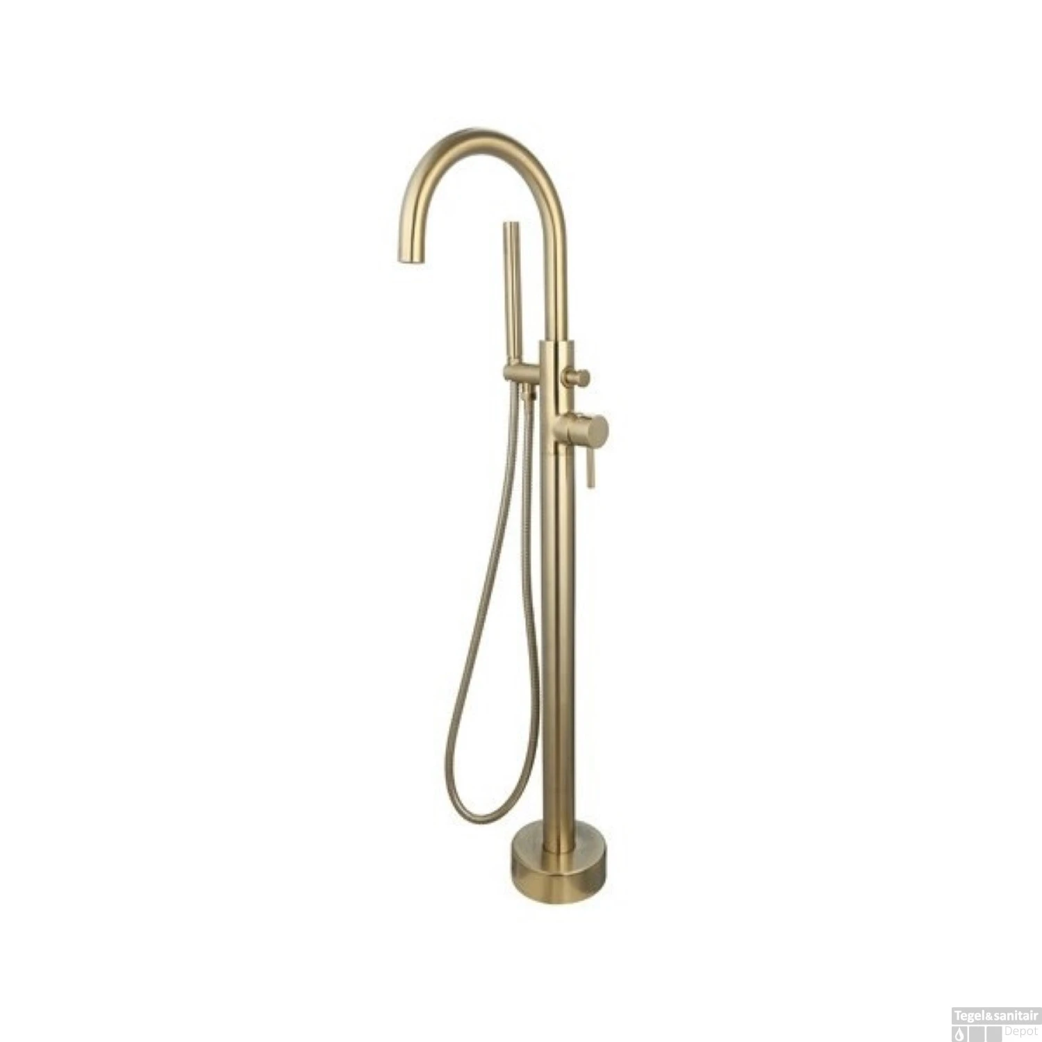 Vrijstaand Badmengkraan Sanilux Rond Geborsteld Messing Goud 1 Vrijstaand Badmengkraan Sanilux Rond Geborsteld Messing Goud