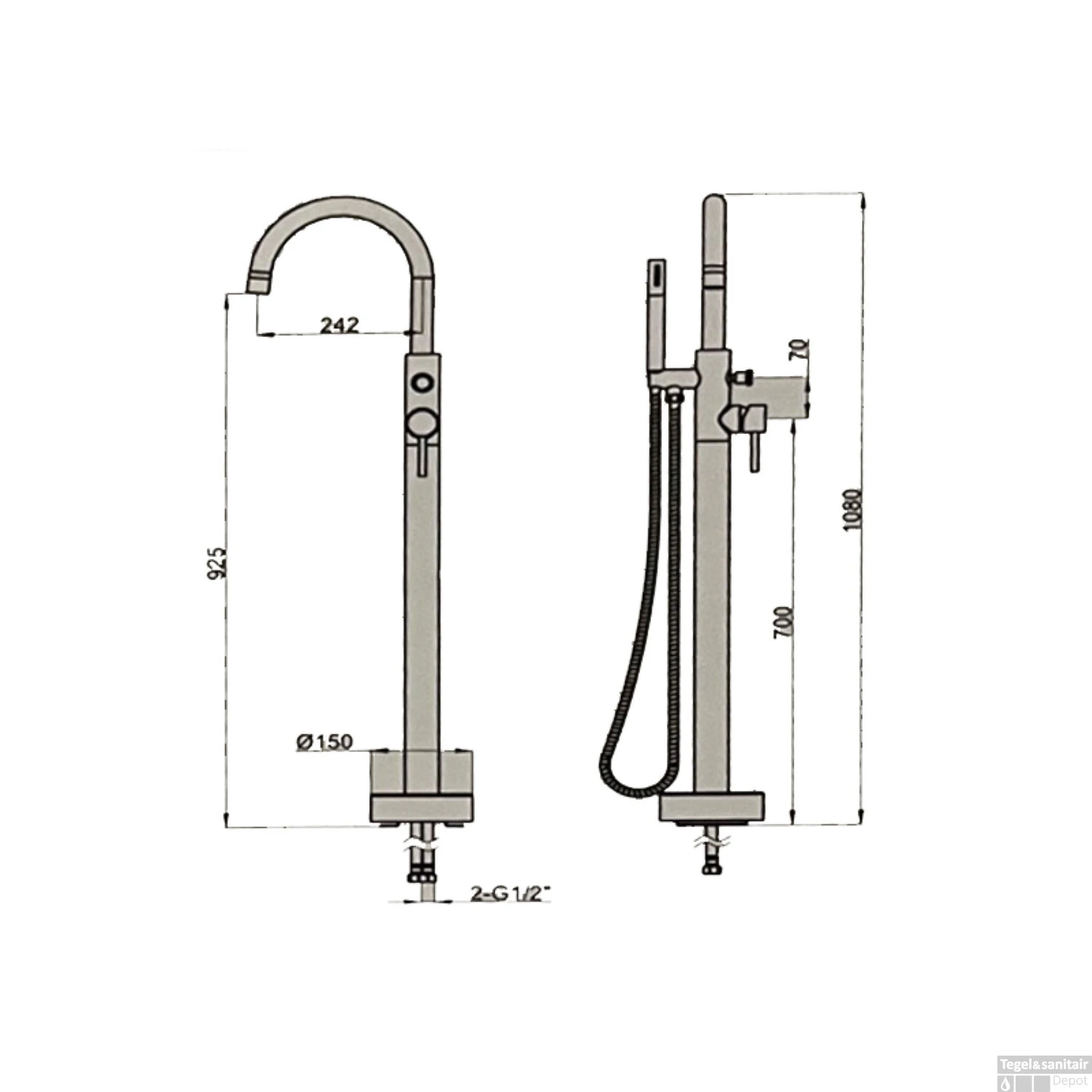 Vrijstaand Badmengkraan Sanilux Rond Geborsteld Messing Goud 2 Vrijstaand Badmengkraan Sanilux Rond Geborsteld Messing Goud - Afbeelding 2