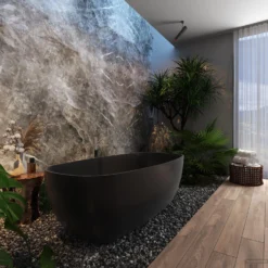 Vrijstaand Ligbad Salenzi Ocean Cast Marble Mat Zwart -Baden Luxe Verkoop vrijstaand ligbad salenzi ocean cast marble mat zwart sfeer2