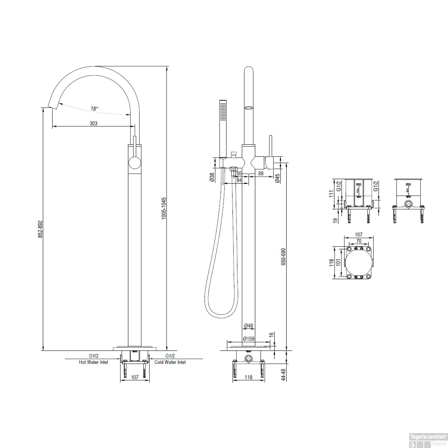 Vrijstaande Badkraan Brauer Copper Met Handdouche Staafmodel Koper 4 Vrijstaande Badkraan Brauer Copper Met Handdouche Staafmodel Koper - Afbeelding 4