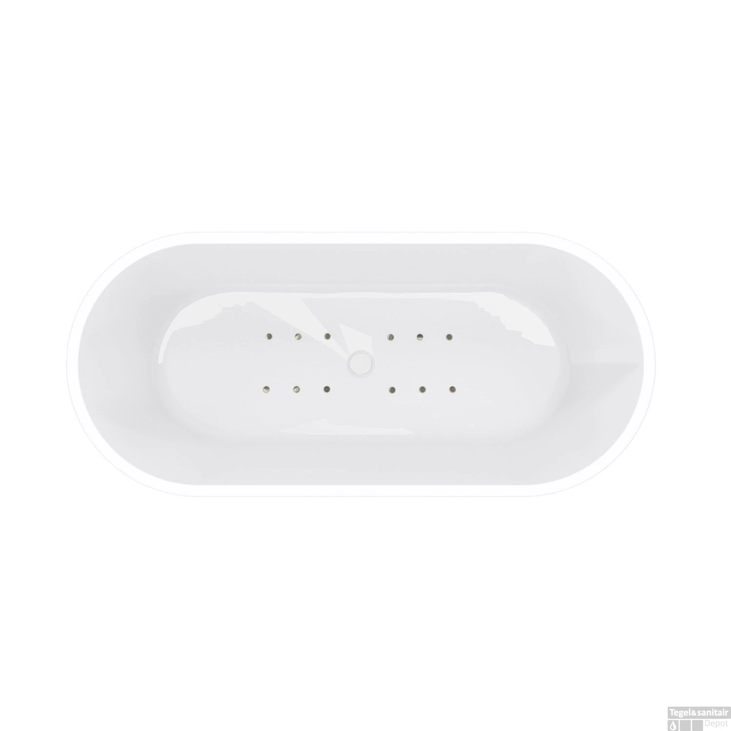 Vrijstaande Whirlpool Wiesbaden Libero 178x80x58.5 Cm Luchtsysteem Met RVS Jets Glans Wit - Afbeelding 2