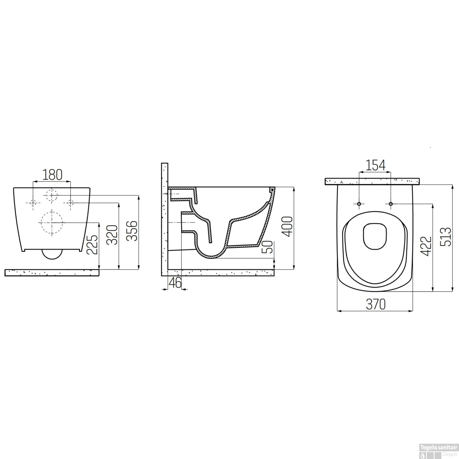 Wandcloset Boss & Wessing Flat Rim-off Met Bidet Keramiek Wit (Excl. Zitting) - Afbeelding 2