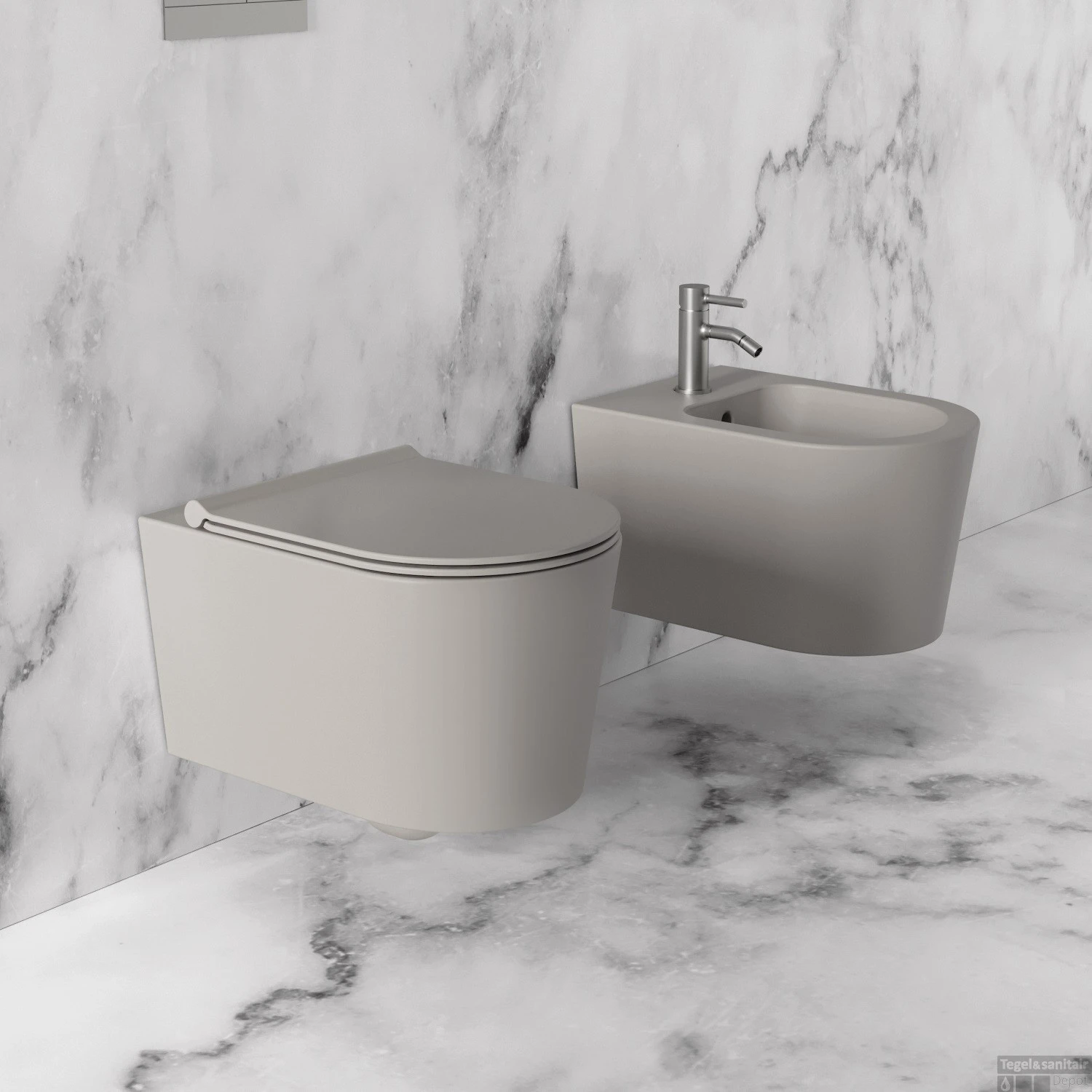 Wandcloset Civita 50x35x36.5cm Keramiek Rimless Mat Grijs (Excl. Zitting) 2 Wandcloset Civita 50x35x36.5cm Keramiek Rimless Mat Grijs (Excl. Zitting) - Afbeelding 2