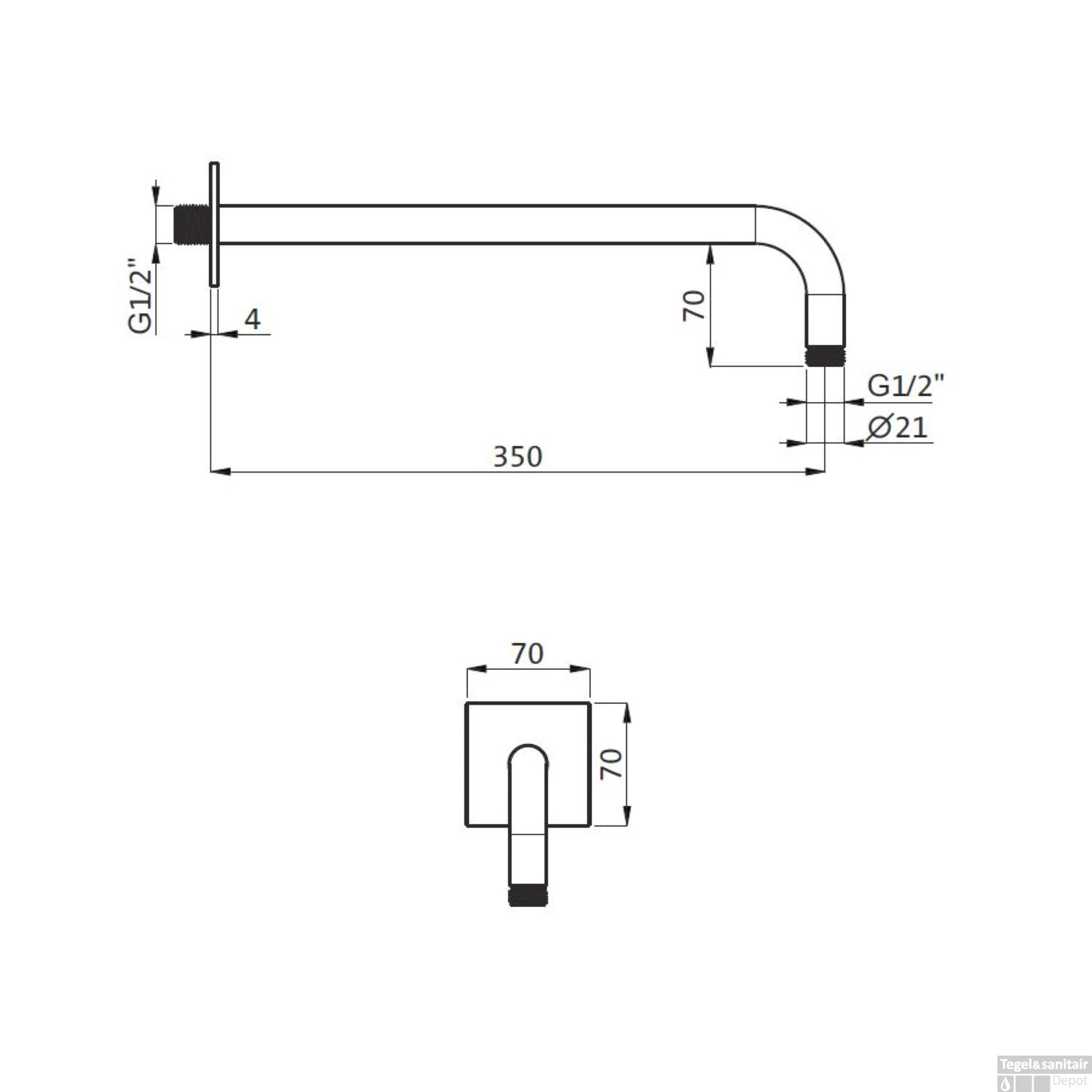 Wanduitloop Herzbach Living Spa PVD-Coating 35 Cm Vierkant Rozet Zwart 2 Wanduitloop Herzbach Living Spa PVD-Coating 35 Cm Vierkant Rozet Zwart - Afbeelding 2