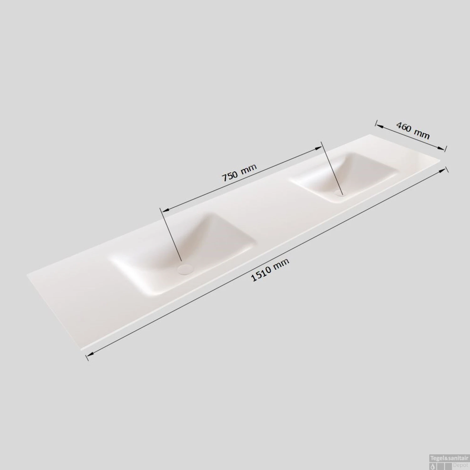 Badkamermeubel Solid Surface BWS Stockholm 150x45 Cm Mat Zwart Urban Dubbel (2 Kraangaten) 6 Badkamermeubel Solid Surface BWS Stockholm 150x45 Cm Mat Zwart Urban Dubbel (2 Kraangaten) - Afbeelding 6