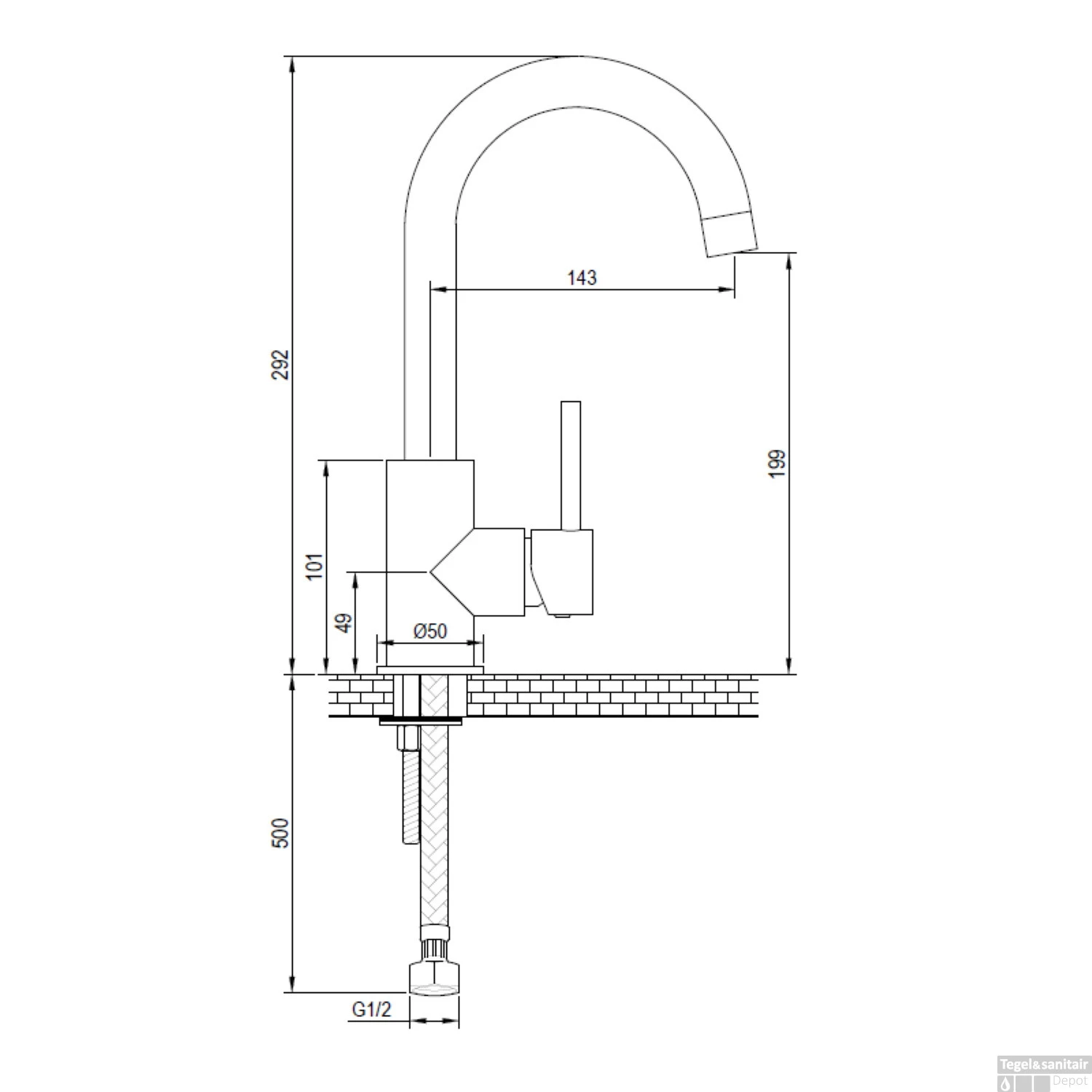 Wastafelmengkraan Brauer Chrome Edition Coldstart Opbouw Hoog Gebogen Korte Ronde Hendel Chroom - Afbeelding 3