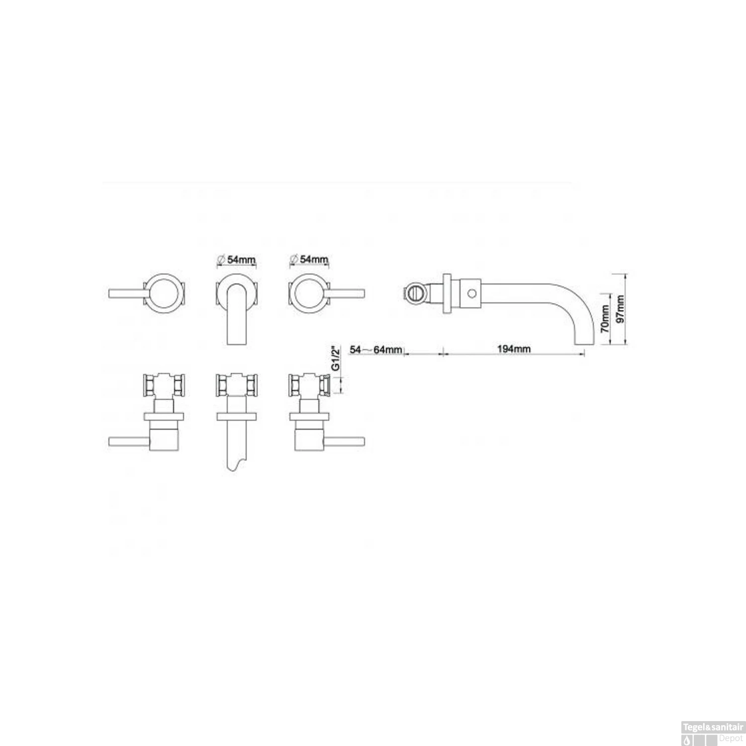 Wastafelkraan Wiesbaden Caral 2-Knops RVS Look (Inclusief Inbouwdeel) 2 Wastafelkraan Wiesbaden Caral 2-Knops RVS Look (Inclusief Inbouwdeel) - Afbeelding 2
